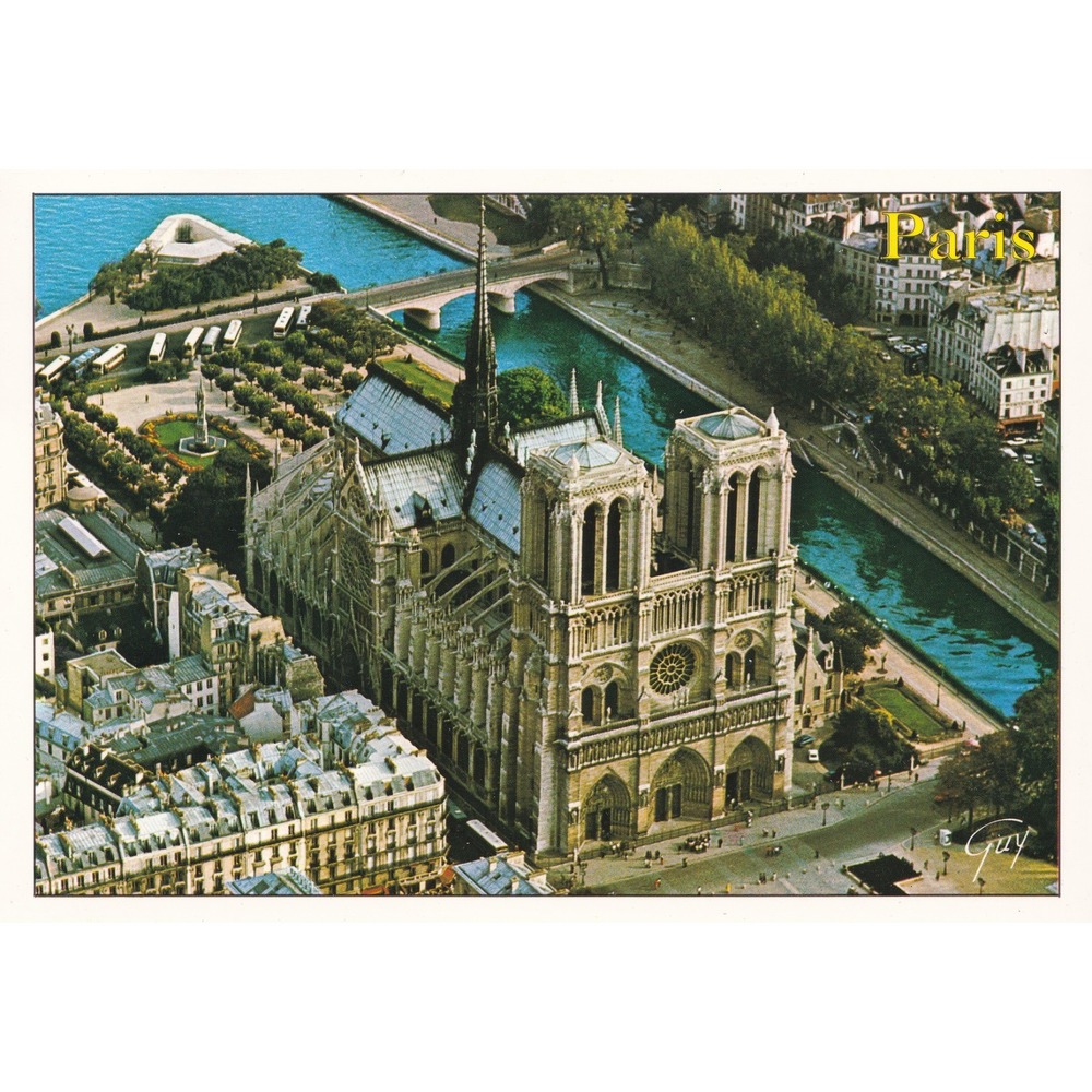 Paris Notre Dame Cathedral Aerial Postcard Vintage Gothic Travel Unposted